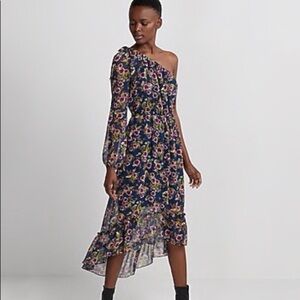 Express Floral One-Shoulder Dress in Navy